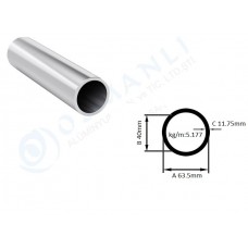 Alüminyum Boru Dış Çap 63.5mm X Et Kalınlık 11.75mm